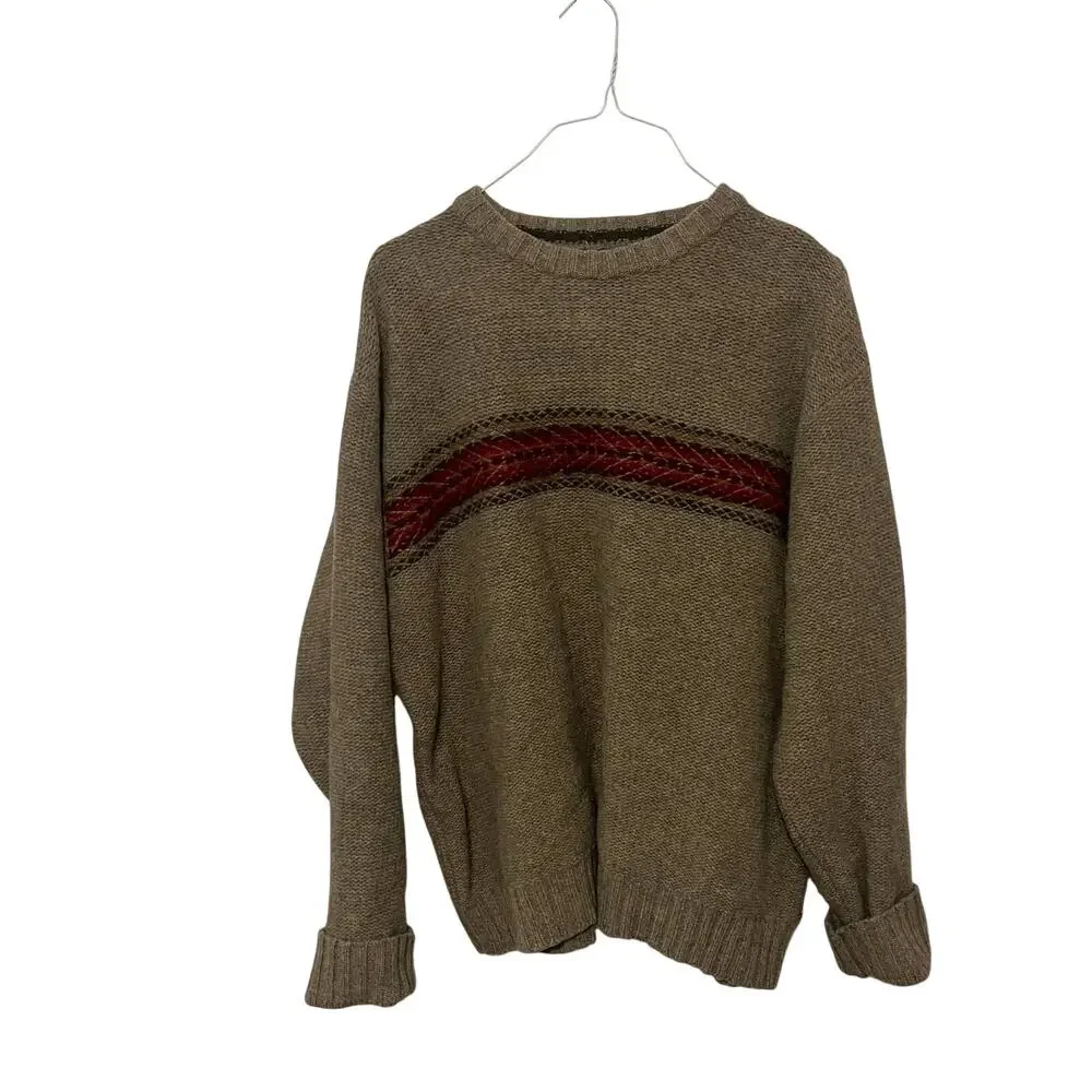 VTG American Eagle Lambswool Sweater Mens XL Beige Fair Isle Stripe Fisherman